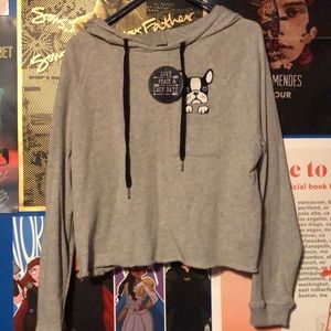 Gray Crop Hoodie with Puppy on front